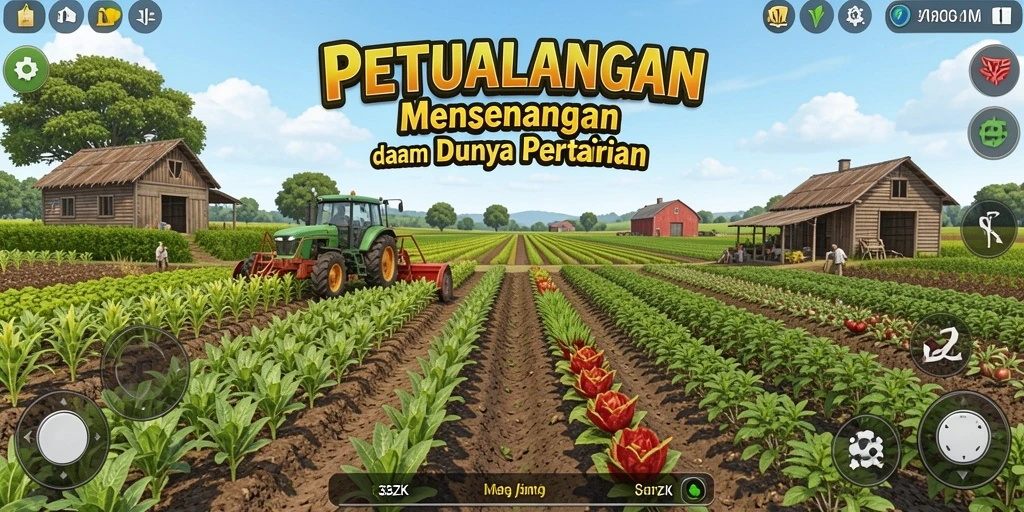 Tampilan gameplay 33ZK yang menggembirakan dan penuh warna dalam bertani.