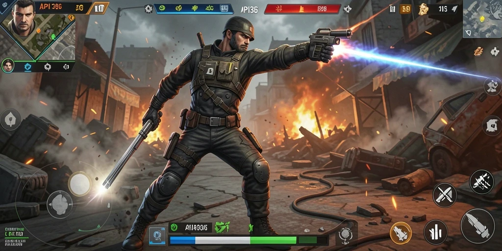 Tangkapan layar gameplay API36 yang menampilkan pertarungan aksi yang mendebarkan.