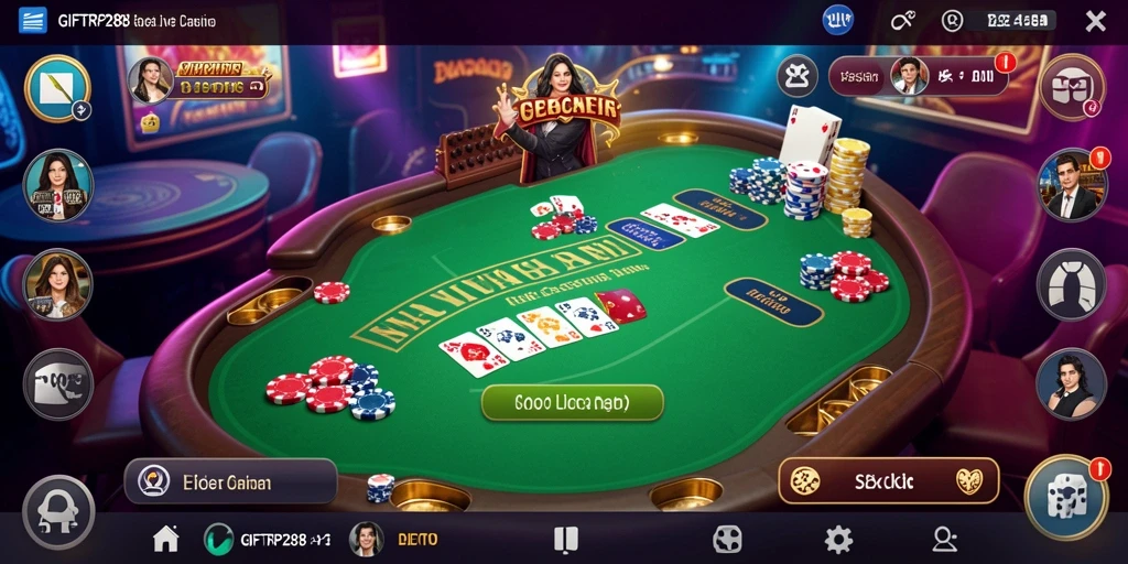 Tampilan gameplay Live Casino di GIFTRP288 dengan dealer langsung dan pemain aktif.