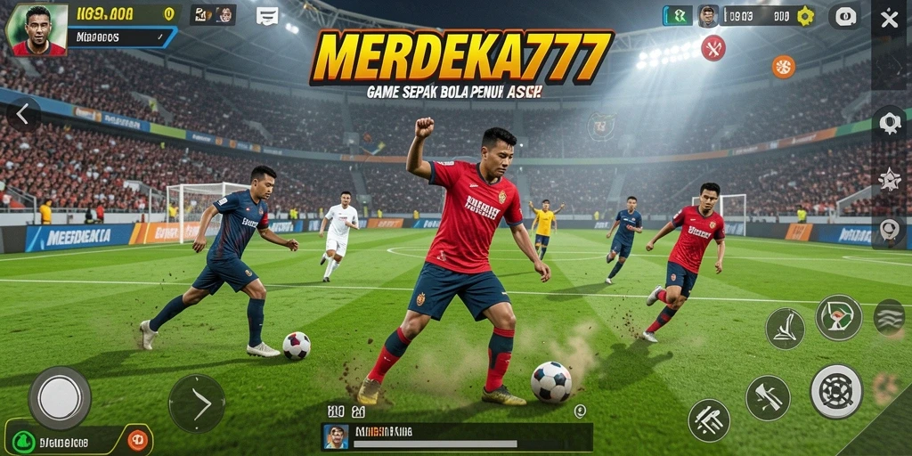 Tampilan menarik dari gameplay <strong>MERDEKA777</strong> dengan aksi menarik di lapangan sepak bola.
