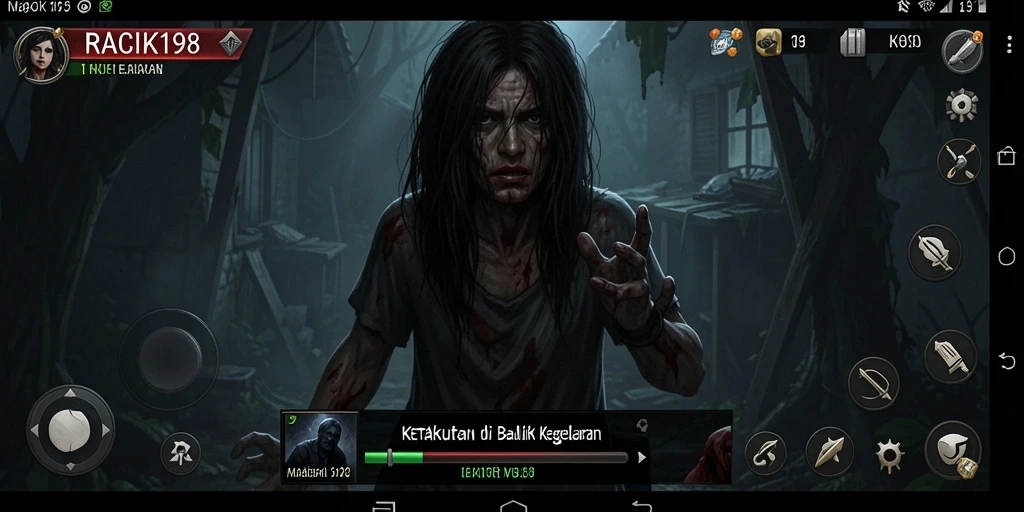 Tampilan gameplay menakutkan dengan suasana mencekam di RACIK198.