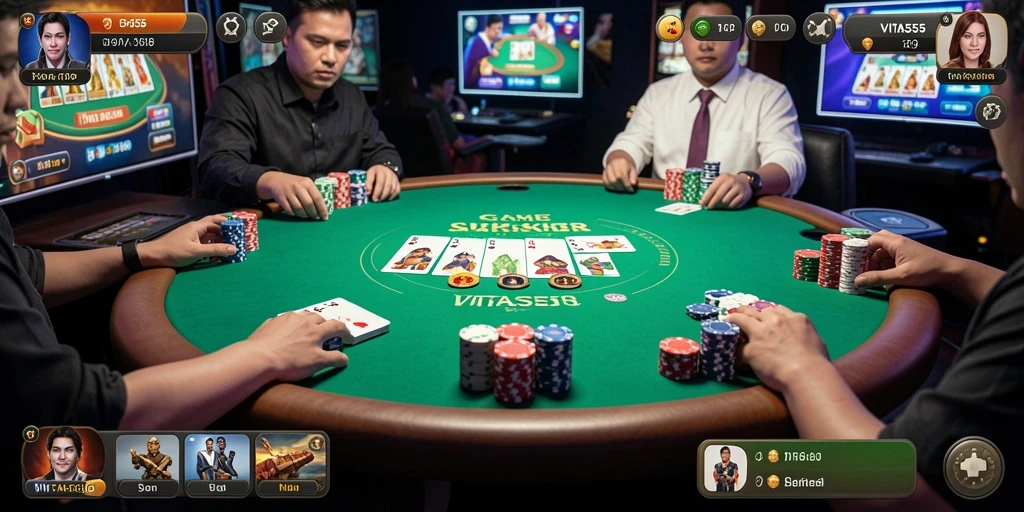 Screenshot gameplay VITA555 menampilkan keseruan bermain Poker online.